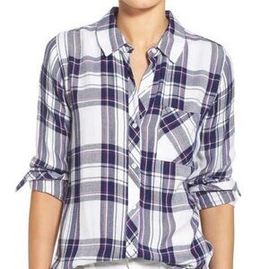 Rails Womens XL Plaid Long Sleeve Button Up Flannel Shirt Navy White Orchid Top